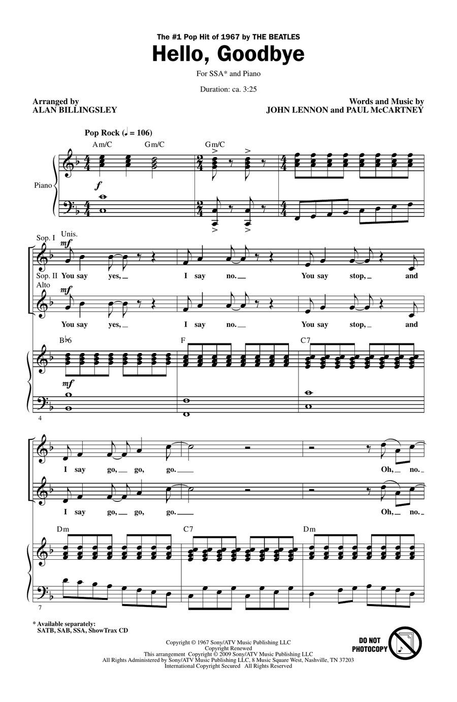 Hello, Goodbye (arr. Alan Billingsley) SSA scores gallery preview page 1