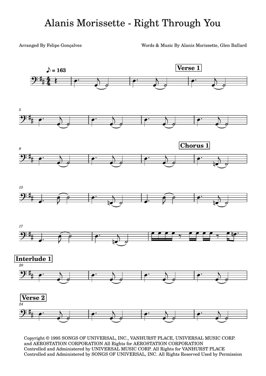 Right Through You Right Through You Bass Guitar scores gallery preview page 1