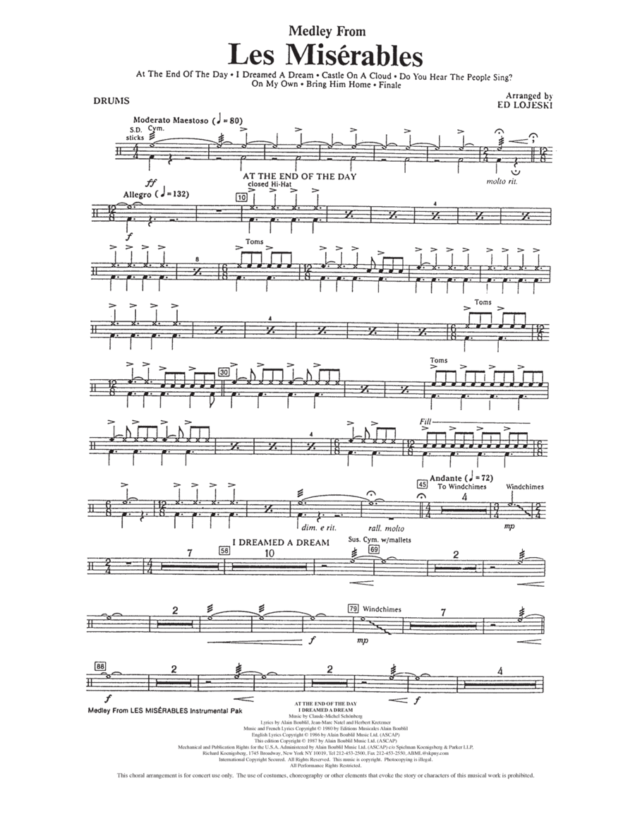 Les Miserables (Choral Medley) (arr. Ed Lojeski) - Drums Choir scores gallery preview page 1