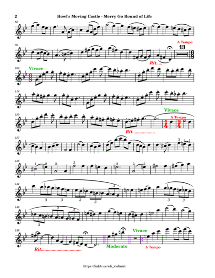 Merry-go-round Of Life Violin Solo scores gallery preview page 2