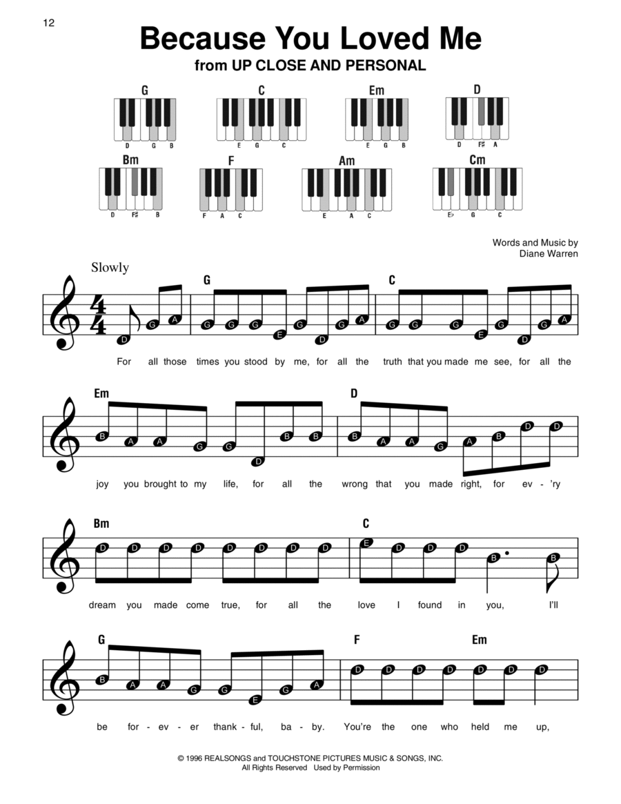 Because You Loved Me Easy Piano scores gallery preview page 1