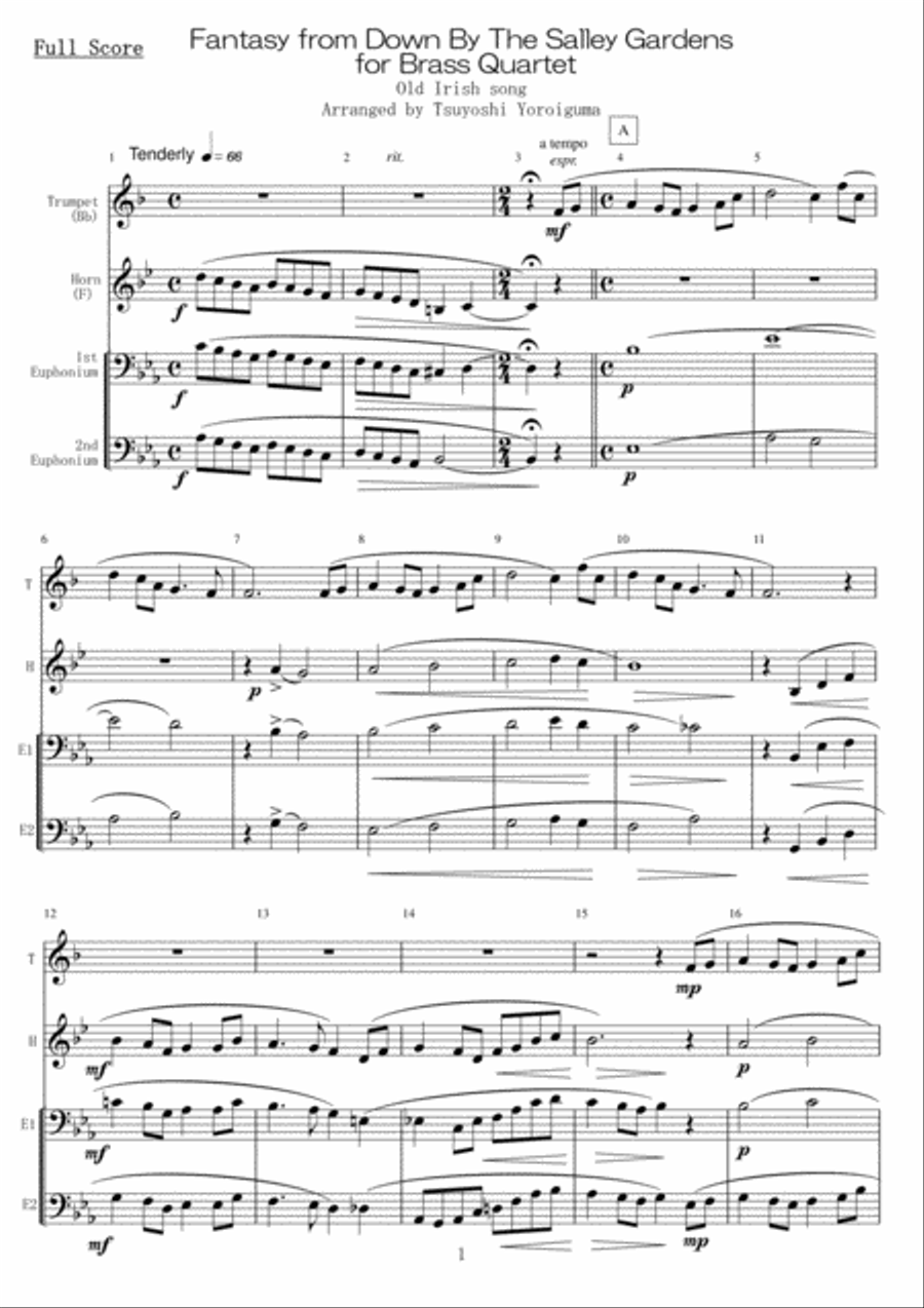 Fantasy from Down By The Salley Gardens for Brass Quartet Brass Quartet scores gallery preview page 1