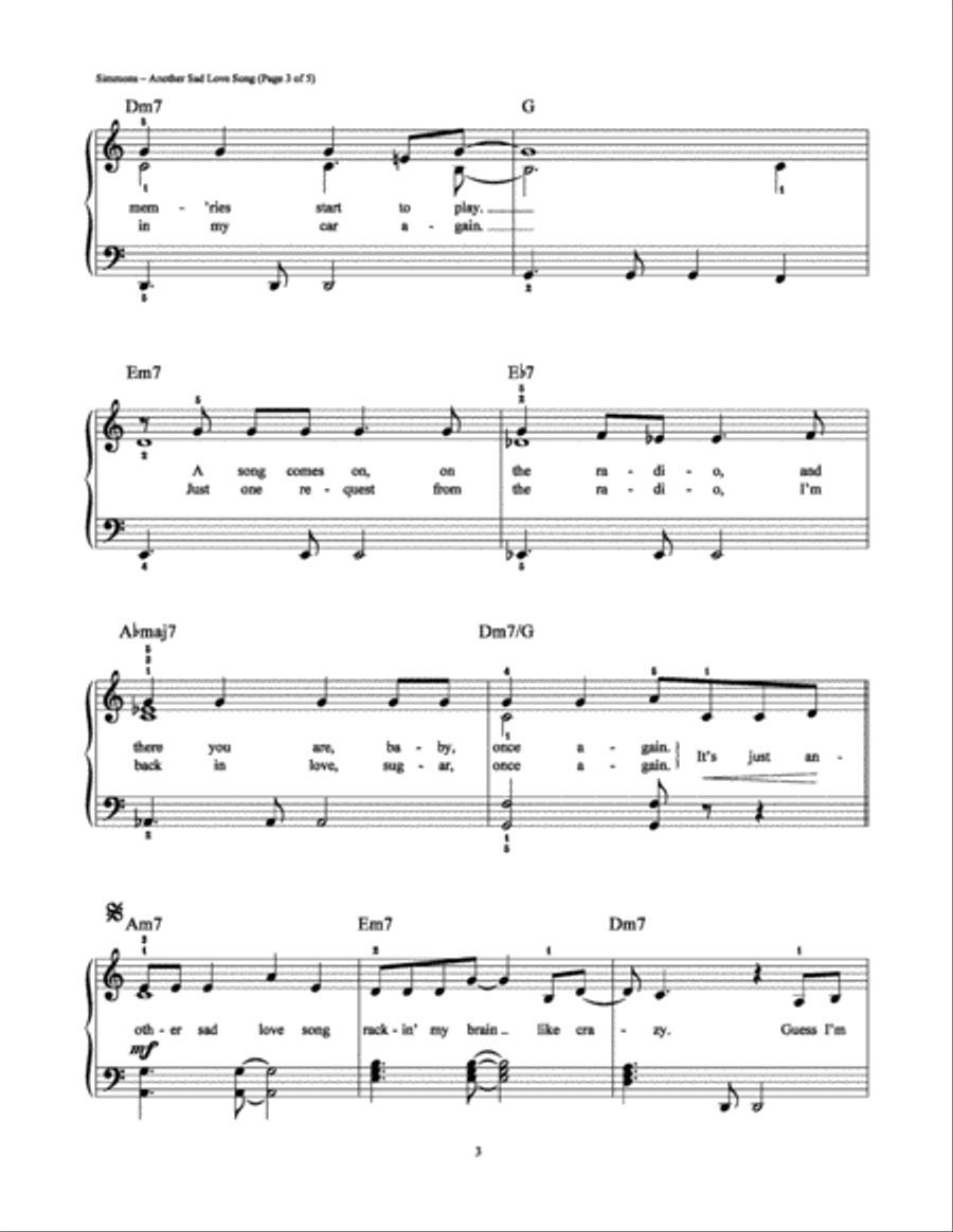 Another Sad Love Song Easy Piano scores gallery preview page 3