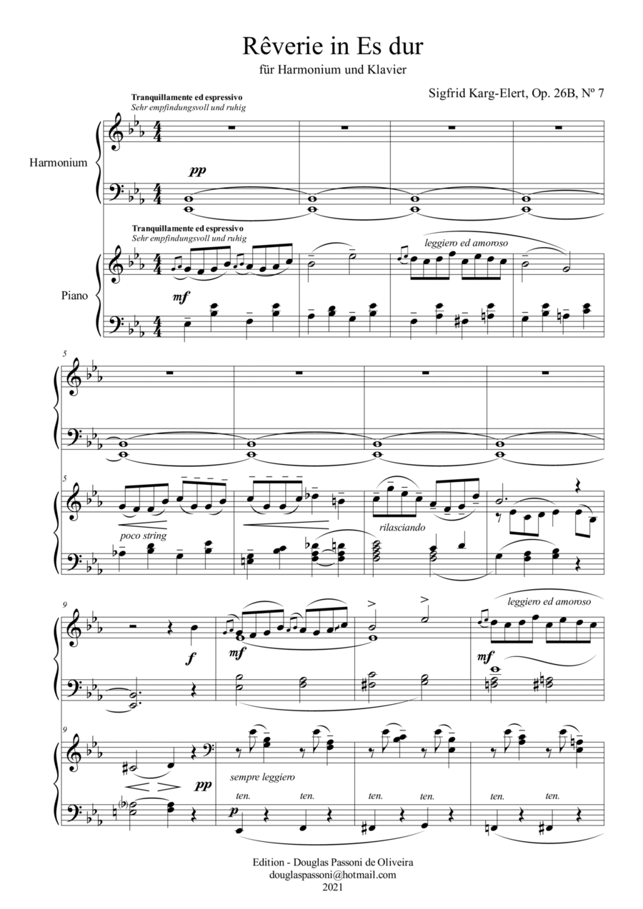 Rêverie (Op. 26B, Nº 7) (piano and harmonium) (score) Harmonium scores gallery preview page 1