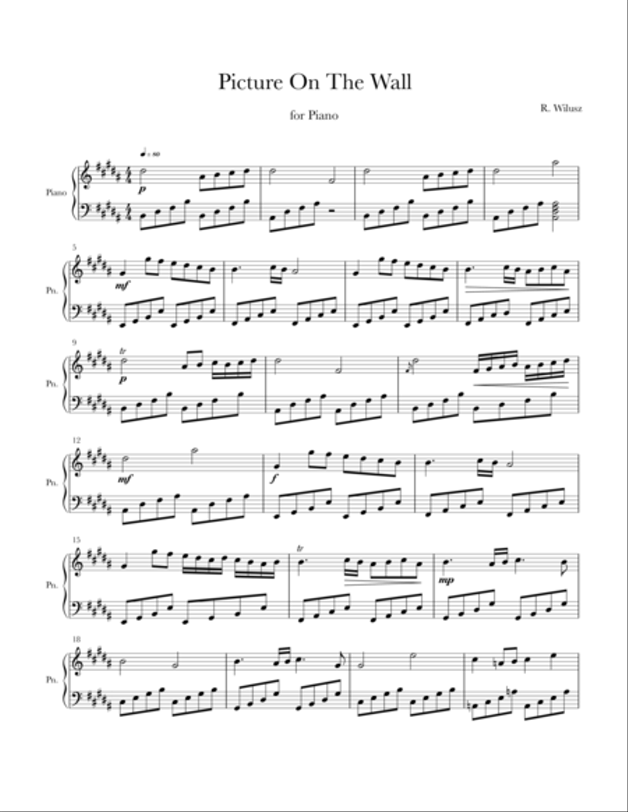 Picture On The Wall Picture On The Wall Piano Solo scores gallery preview page 1