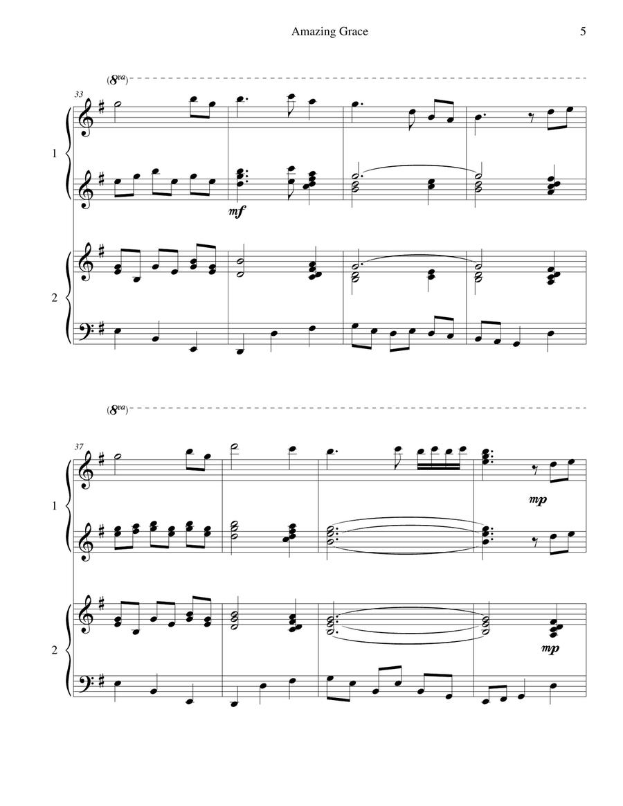 Amazing Grace - for piano duet Piano Duet scores gallery preview page 5