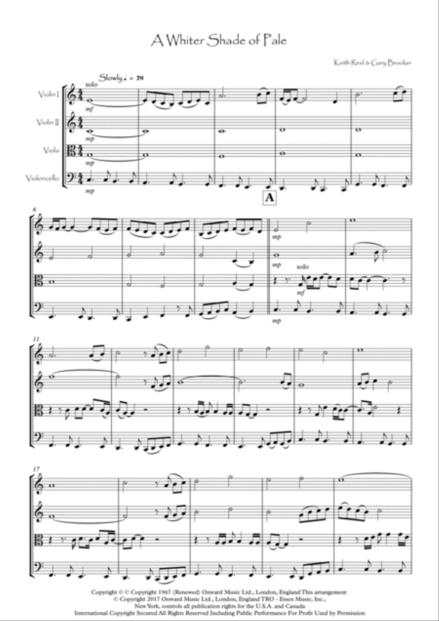 A Whiter Shade Of Pale String Quartet scores gallery preview page 2