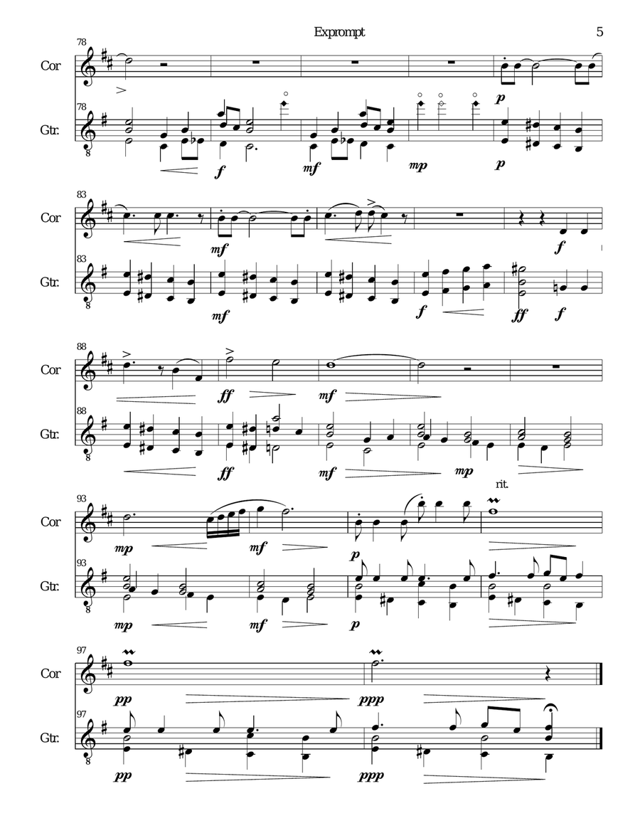 Exprompt - an Armenian song of farewell - arranged for cor anglais and guitar English Horn scores gallery preview page 5