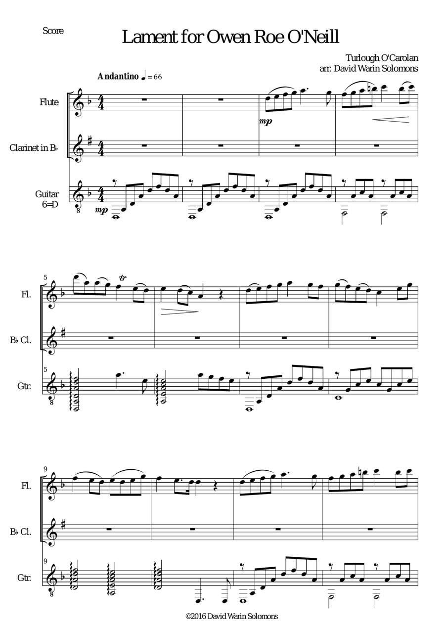 Lament for Owen Roe O'Neill for flute, clarinet and guitar