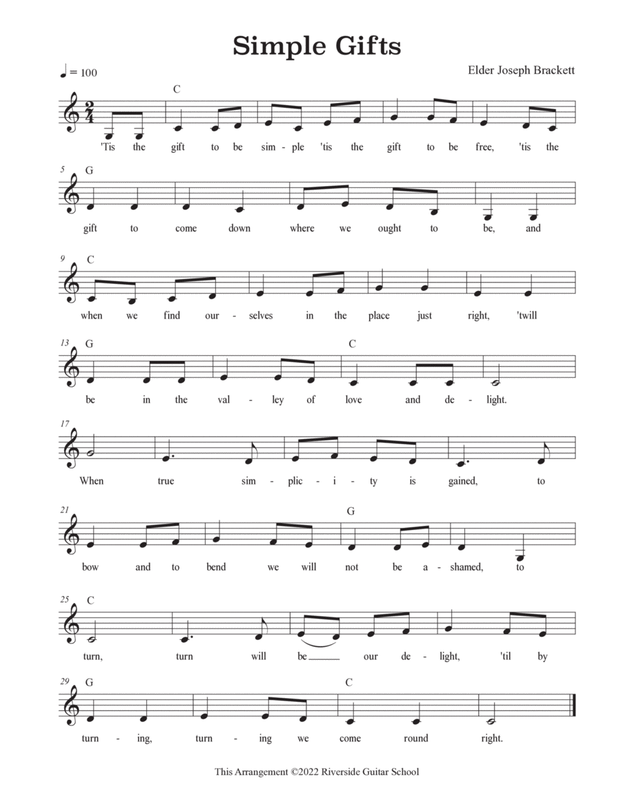 Simple Gifts Easy Piano scores gallery preview page 1