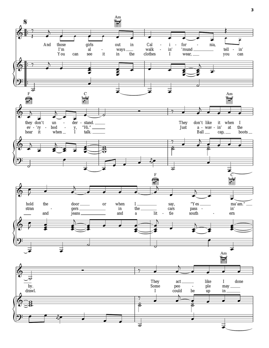 Southern State Of Mind Piano, Vocal, Guitar scores gallery preview page 3