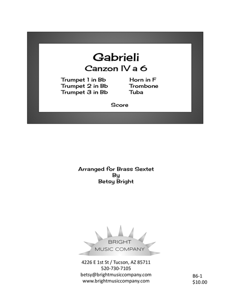 Gabrieli Canzon IV a 6 for brass sextet (3 trumpets, horn/tpt4, trombone, tuba) image number null