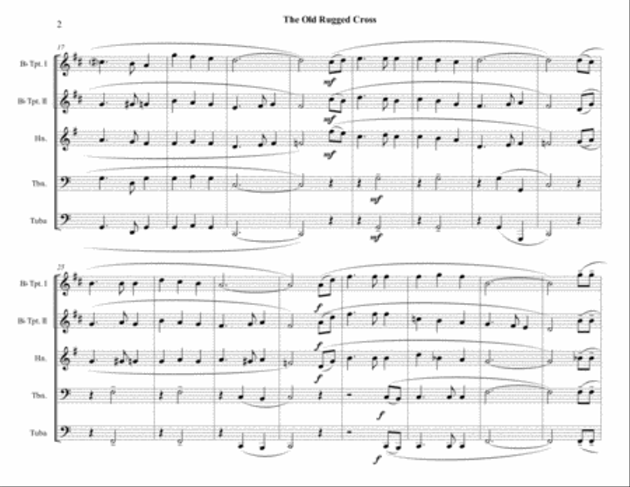 The Old Rugged Cross - Brass Quintet - Advanced Intermediate Brass Quintet scores gallery preview page 2