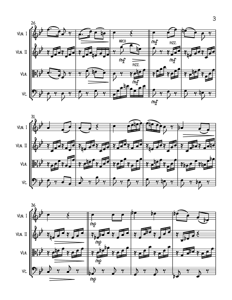 Voi Che Sapete from THE MARRIAGE OF FIGARO - String Quartet String Quartet scores gallery preview page 3