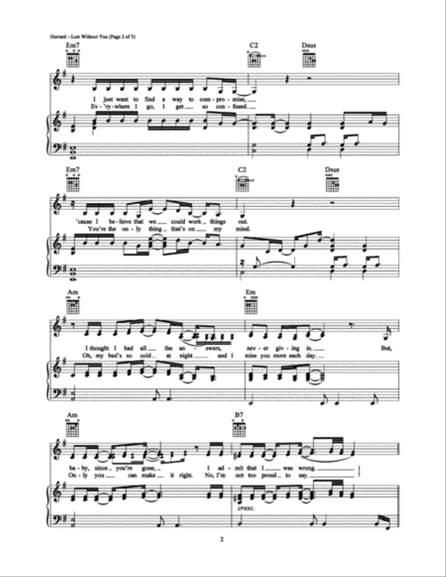 Lost Without You Piano, Vocal, Guitar scores gallery preview page 2
