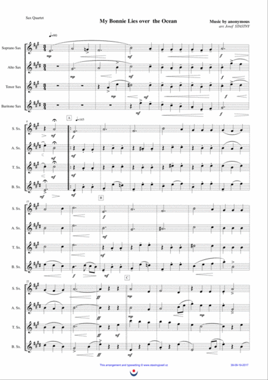 My Bonnie Lies over the Ocean Woodwind Quartet scores gallery preview page 1