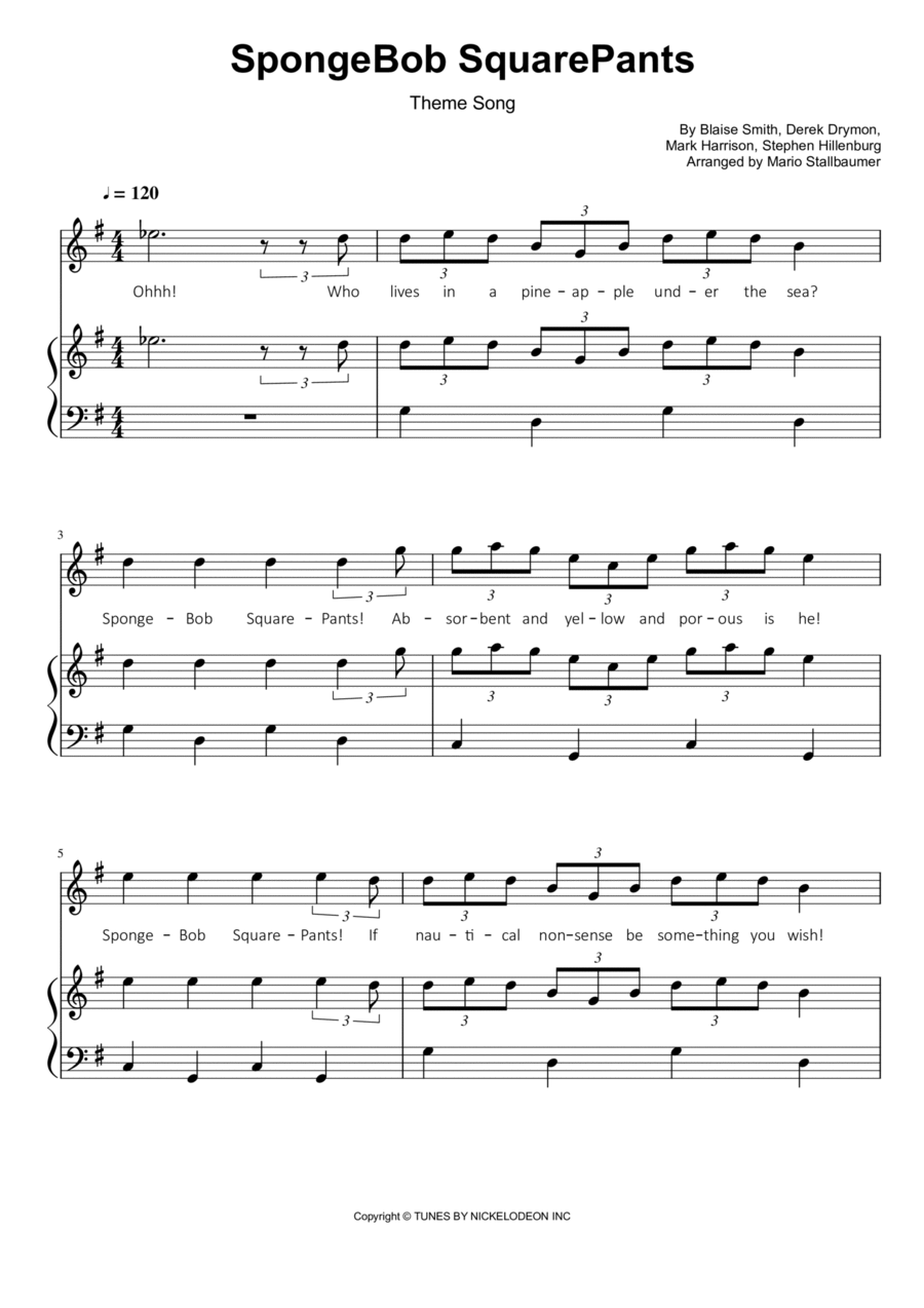Spongebob Squarepants Theme Song Voice scores gallery preview page 1