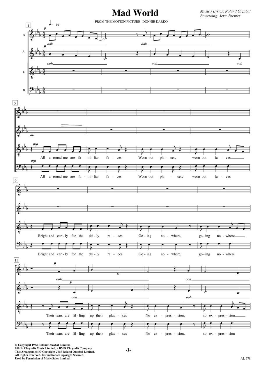 Mad World 4-Part scores gallery preview page 1