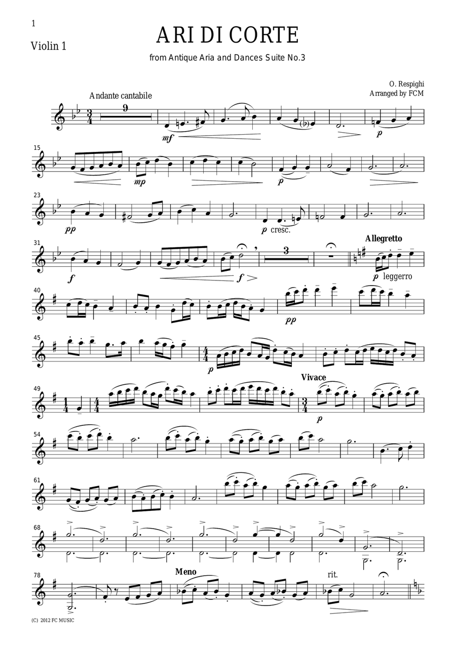 Respighi Ari di Corte from Ancient Airs and Dances Suite No.3, for string quartet, CR003 String Quartet scores gallery preview page 5