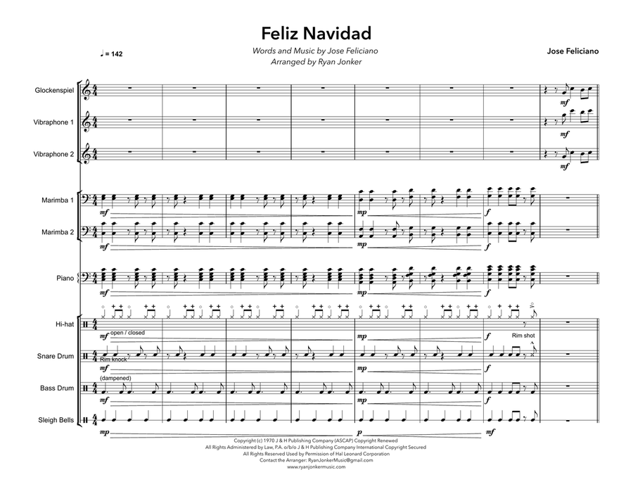Feliz Navidad Percussion Ensemble scores gallery preview page 1