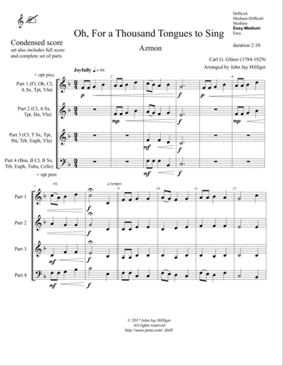 Oh, for a Thousand Tongues to Sing Concert Band scores gallery preview page 4