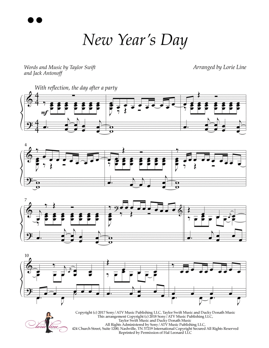 New Year's Day Piano Solo scores gallery preview page 1