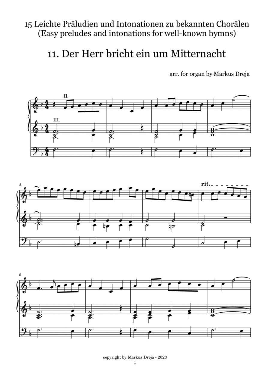 Easy Organ Preludes for Christmas - leichte Orgelpräludien | Der Herr bricht ein um Mitternacht Organ Solo scores gallery preview page 1
