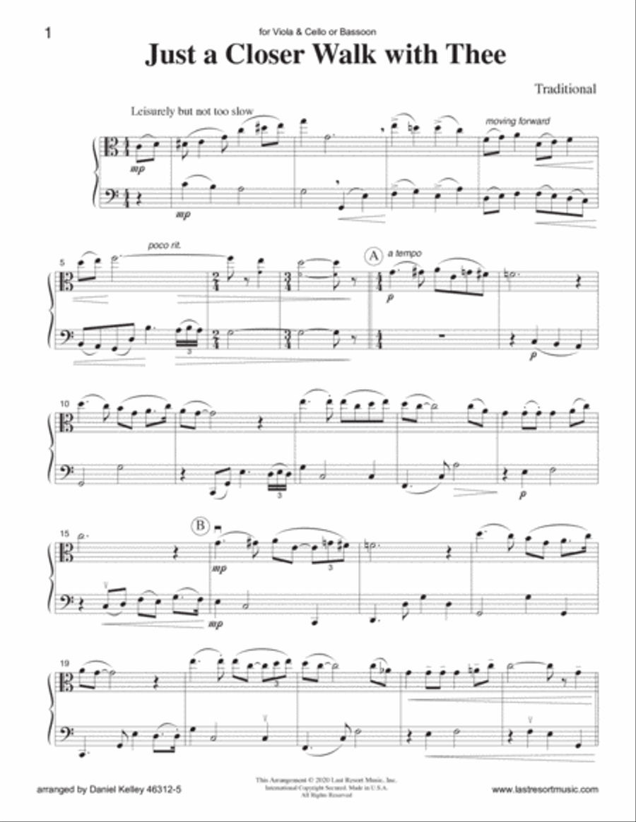 Just A Closer Walk With Thee for Viola & Cello or Bassoon Duet - Music for Two Small Ensemble scores gallery preview page 2