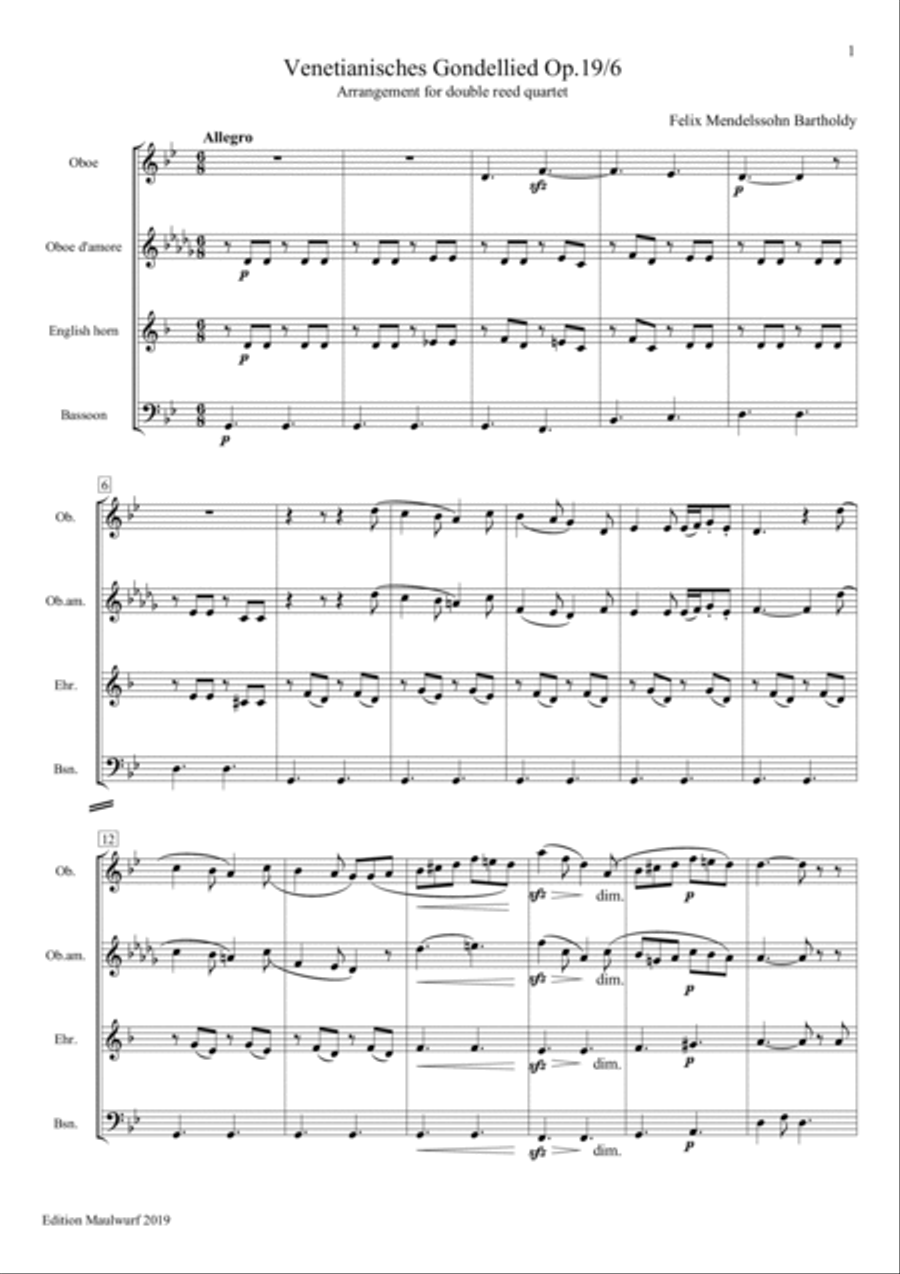 2 Barcaroles Woodwind Quartet scores gallery preview page 3