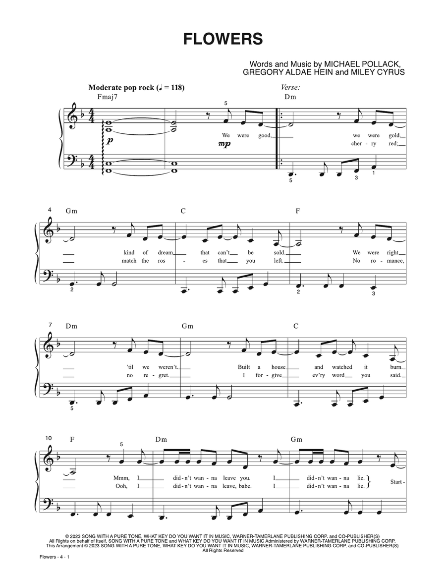 Flowers Piano, Vocal scores gallery preview page 1