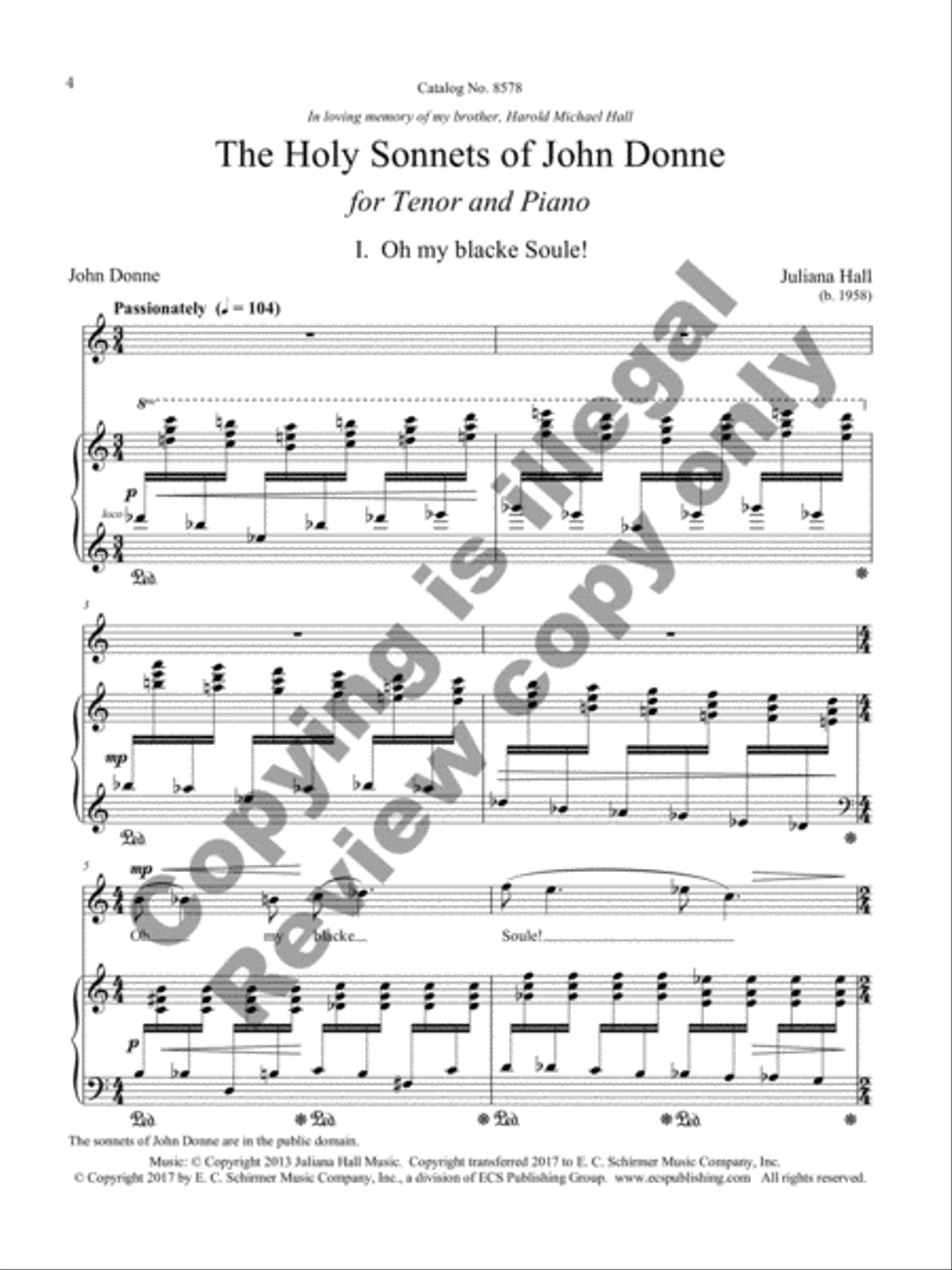 The Holy Sonnets of John Donne: 9 Songs for Tenor and Piano on Sonnets by John Donne Tenor Voice scores gallery preview page 6