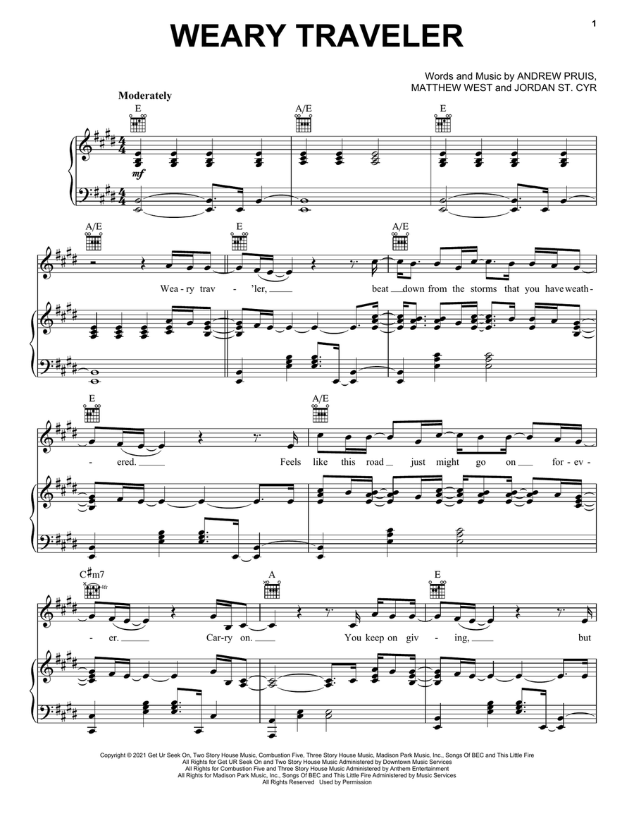 Weary Traveler Piano, Vocal, Guitar scores gallery preview page 1