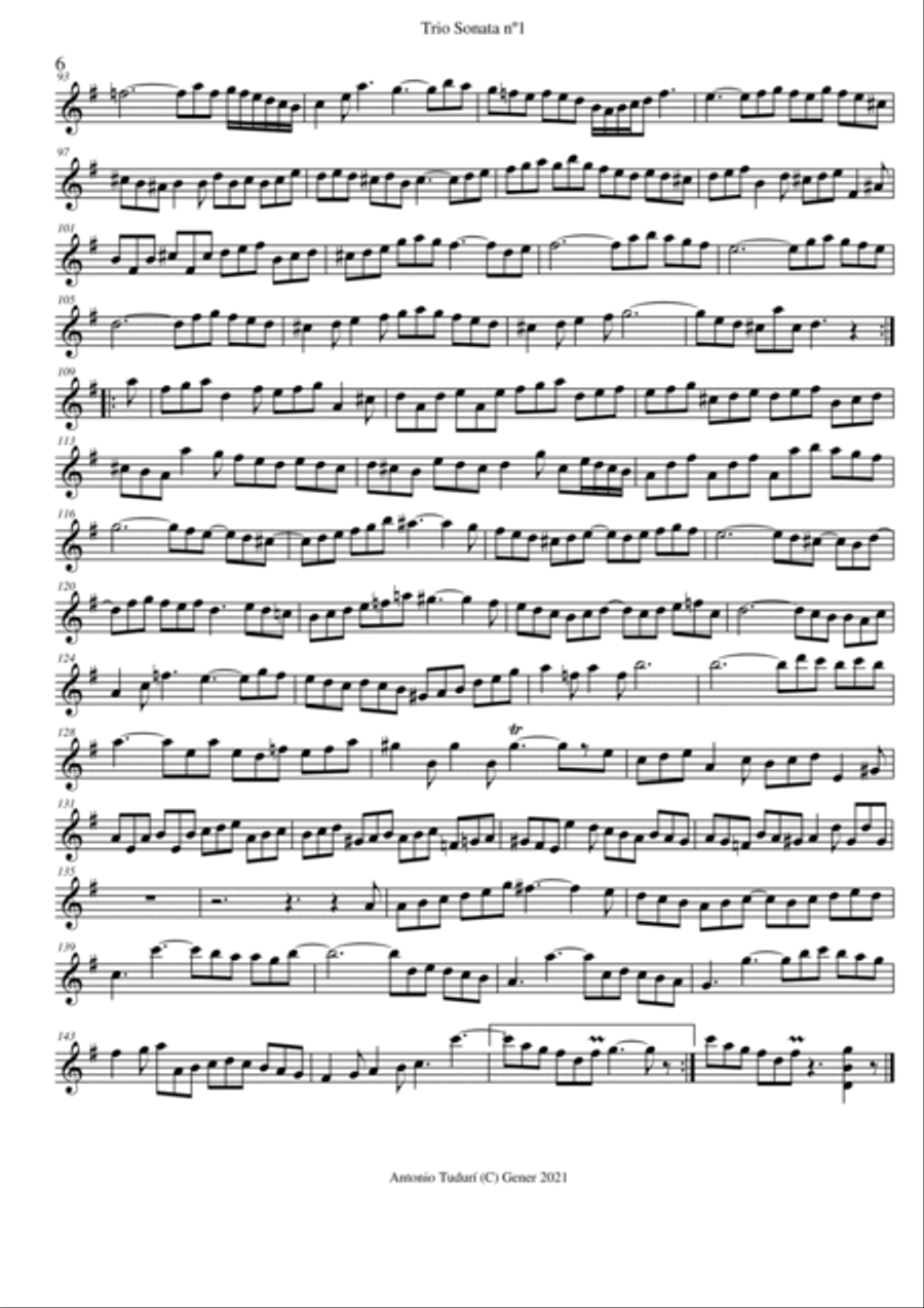 Trio sonata nº1 in G Major for flute, violin & cello/viola or 2 violins cello/viola and continuo (P Small Ensemble scores gallery preview page 6