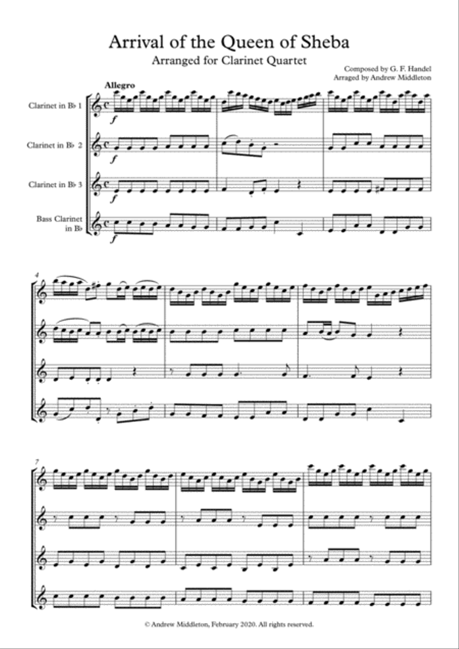 Arrival of the Queen of Sheba for Clarinet Quartet Clarinet Quartet scores gallery preview page 3