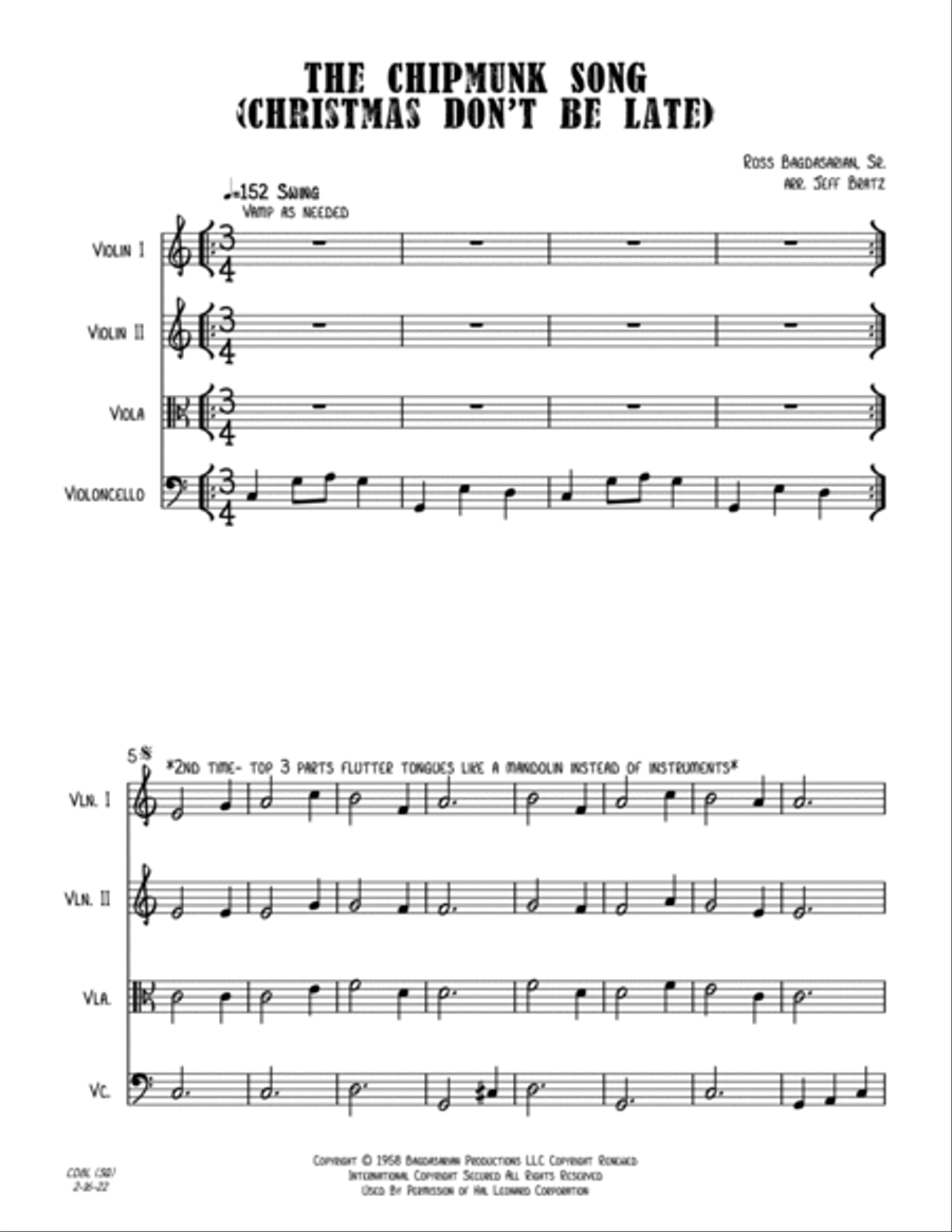 The Chipmunk Song String Quartet scores gallery preview page 2