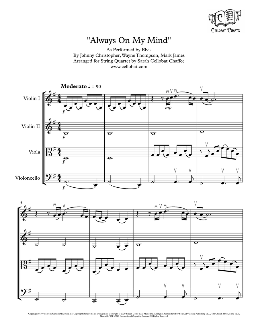 Always On My Mind String Quartet scores gallery preview page 1