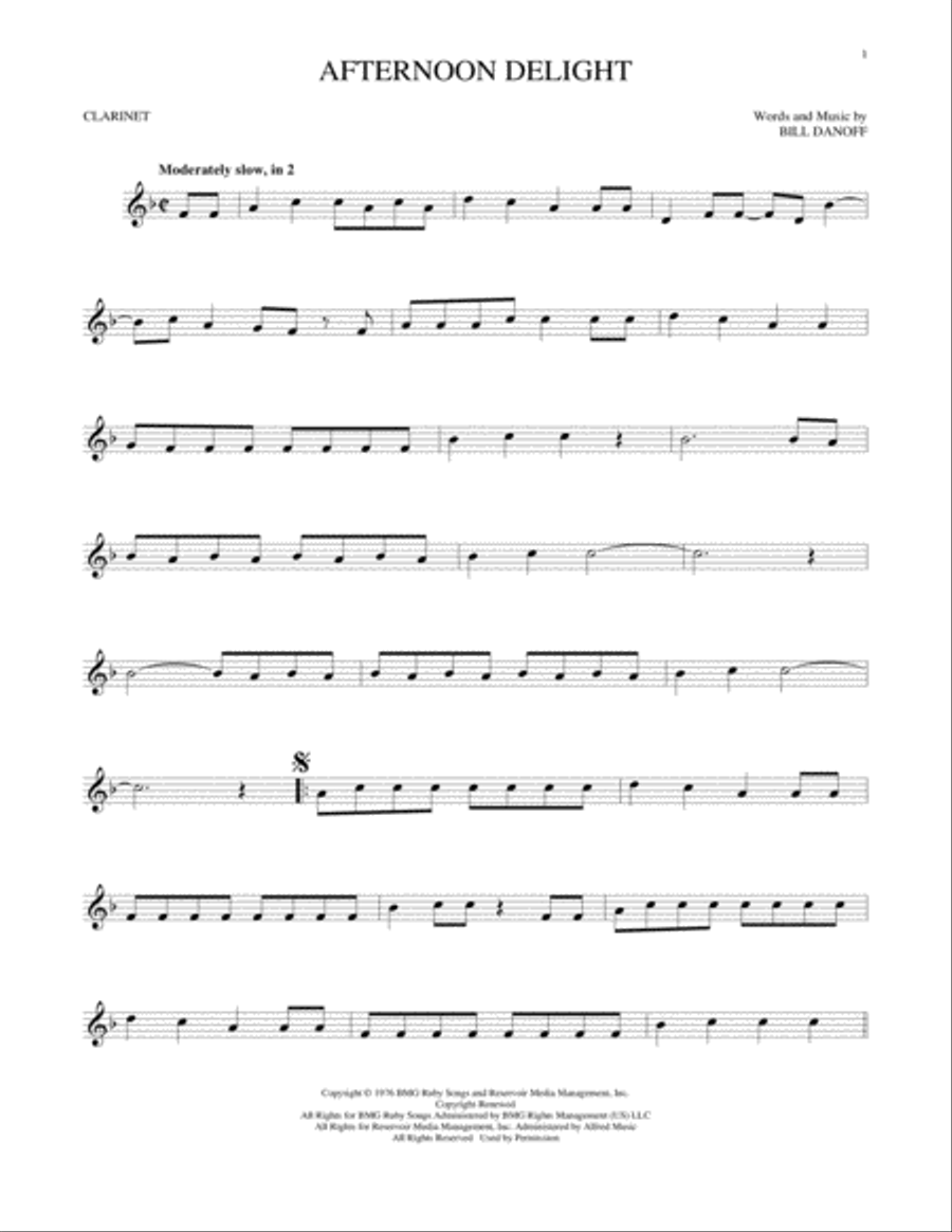 Afternoon Delight Clarinet Solo scores gallery preview page 1