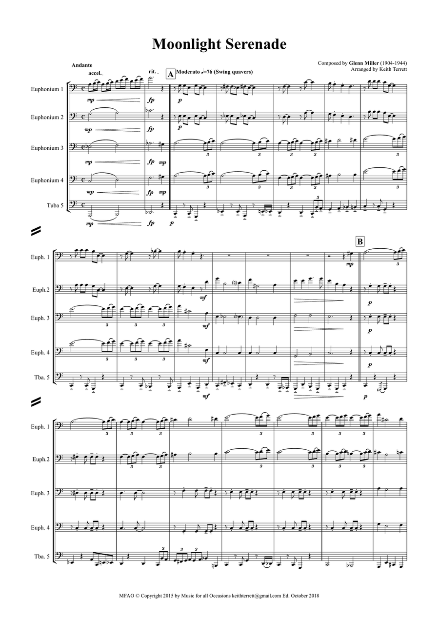 Moonlight Serenade for Tuba Quintet (Jazz for 5 Series) Small Ensemble scores gallery preview page 2