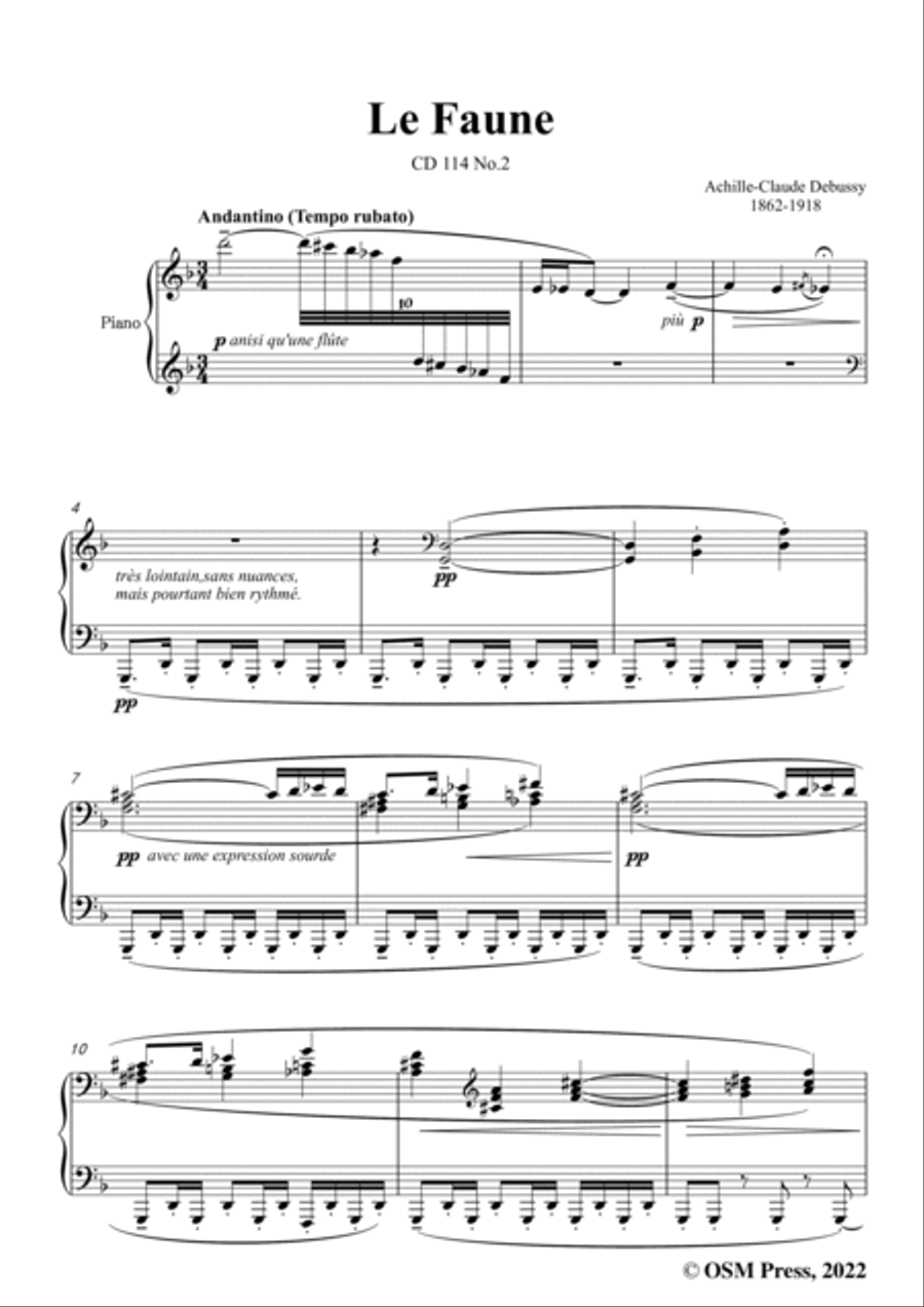 Debussy-Le Faune,in d minor,CD 114 No.2;L.114 No.2,for Voice and Piano Voice Solo scores gallery preview page 3