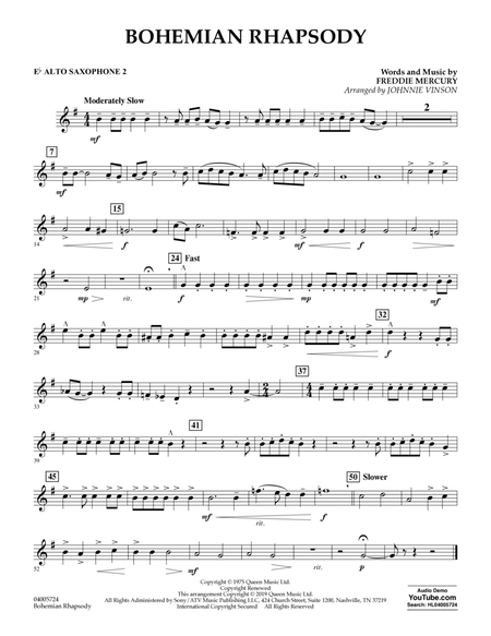 Bohemian Rhapsody (arr. Johnnie Vinson) - Eb Alto Saxophone 2