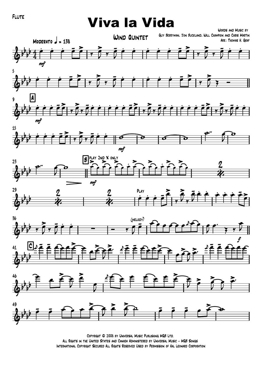 Viva La Vida Woodwind Quintet scores gallery preview page 5