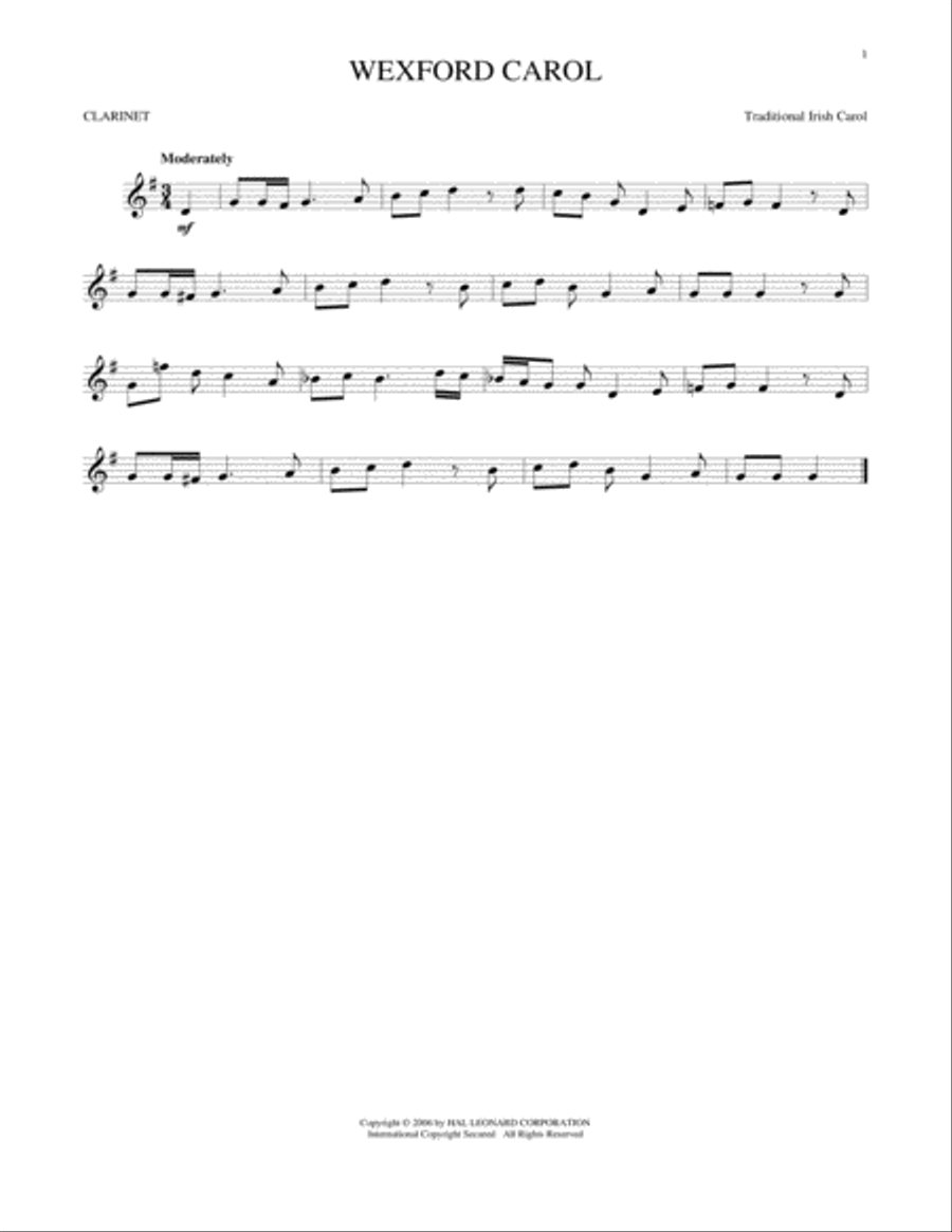 Wexford Carol Clarinet Solo scores gallery preview page 1