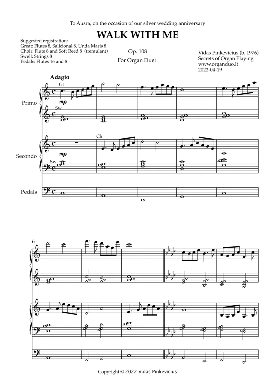 Walk With Me, Op. 108 (Organ Duet) by Vidas Pinkevicius (2022) Organ Solo scores gallery preview page 1