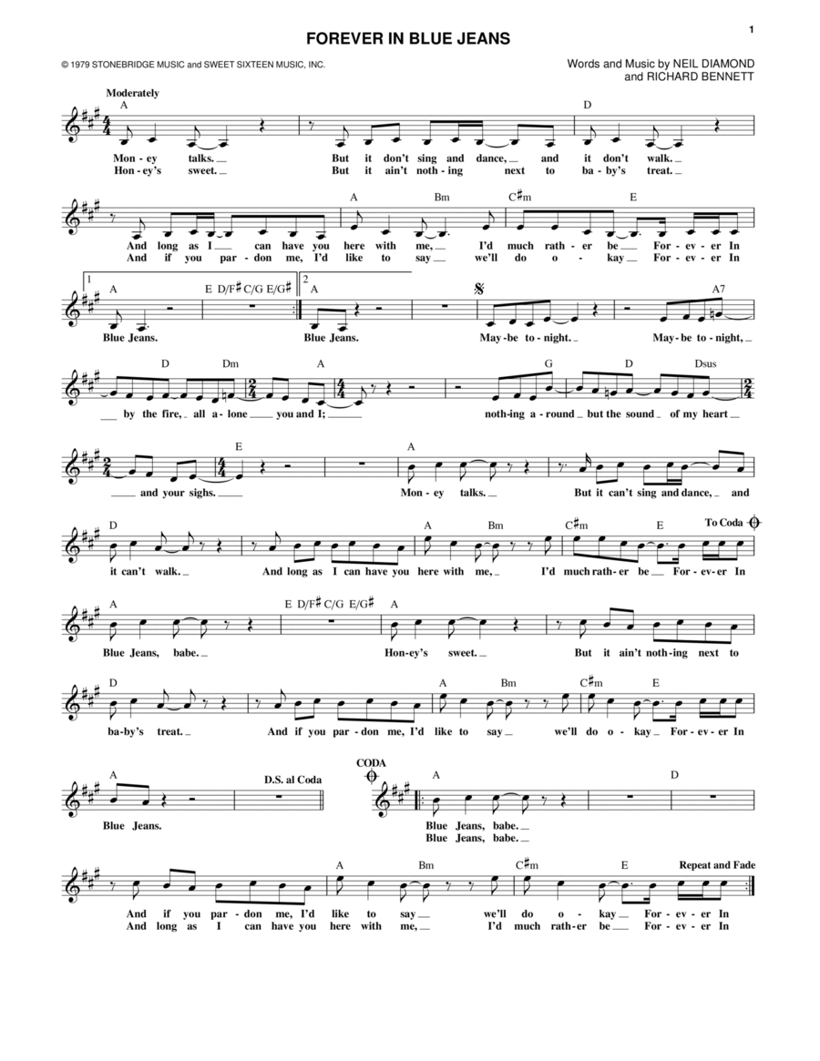 Forever In Blue Jeans Forever In Blue Jeans Electric Guitar scores gallery preview page 1