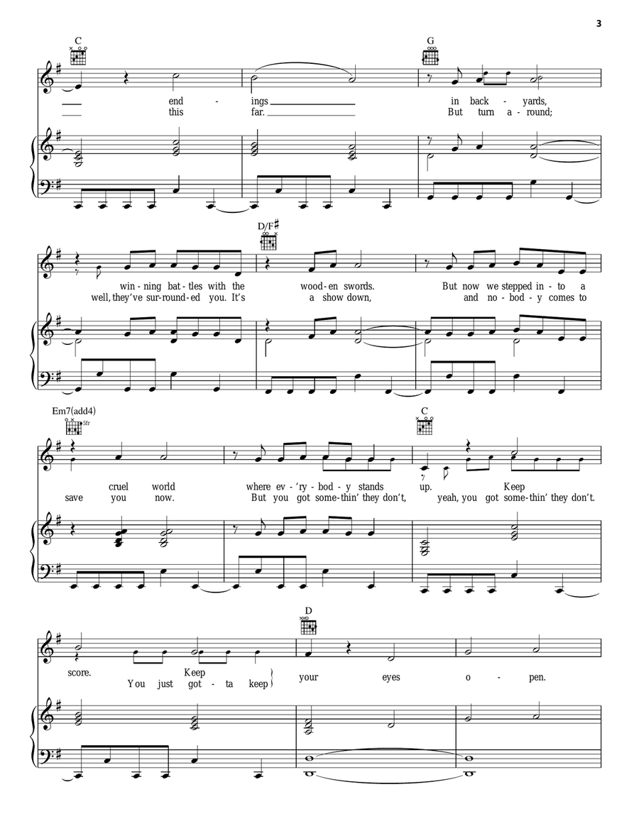 Eyes Open (from The Hunger Games) Piano, Vocal, Guitar scores gallery preview page 3
