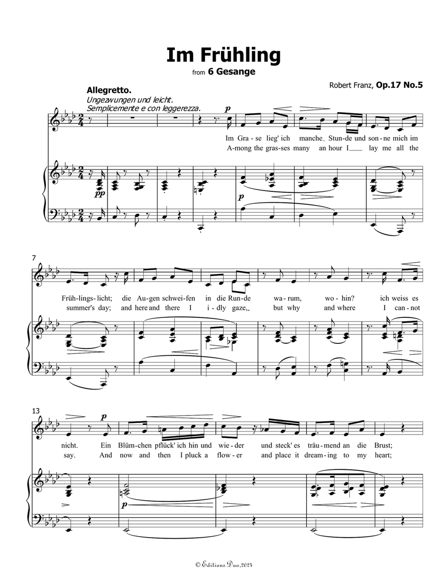 Im Fruhling, by Robert Franz, in A flat Major Voice scores gallery preview page 3