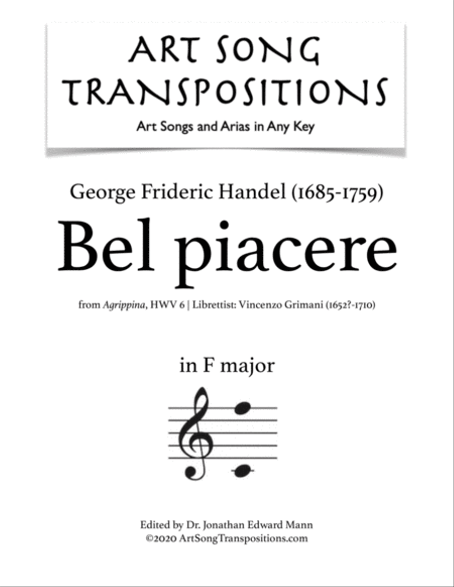 HANDEL: Bel piacere (transposed to F major) Voice scores gallery preview page 1