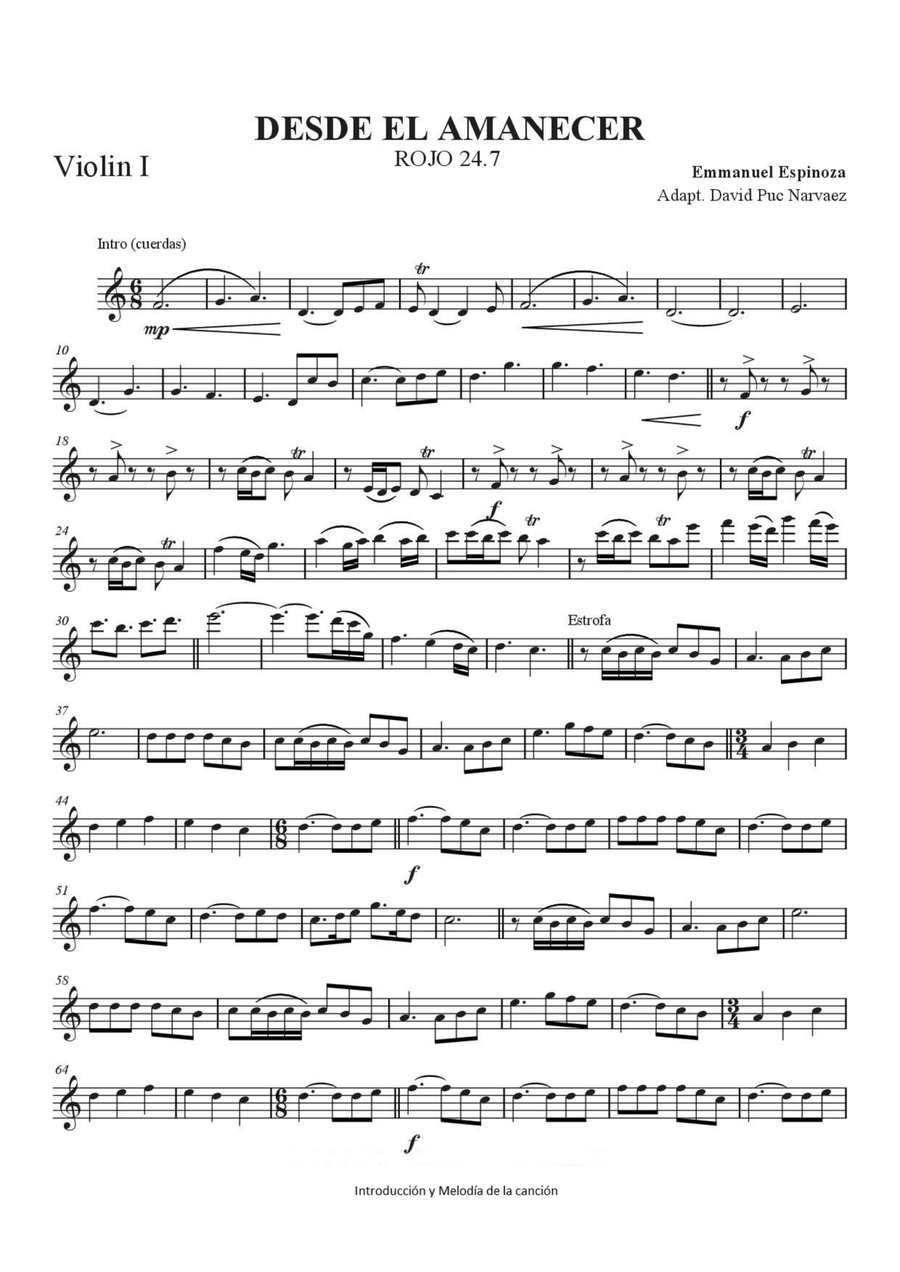 Rojo 24.7 Desde el amanecer VIOLIN (intro & melodía) Violin Solo scores gallery preview page 1