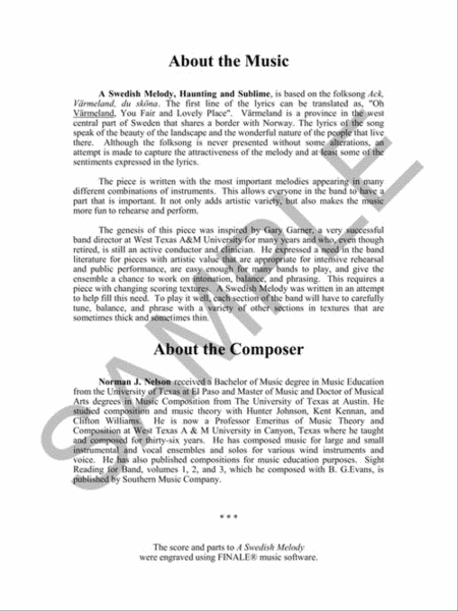 A Swedish Melody, Haunting and Sublime: Ack, Värmeland, du sköna Concert Band scores gallery preview page 3