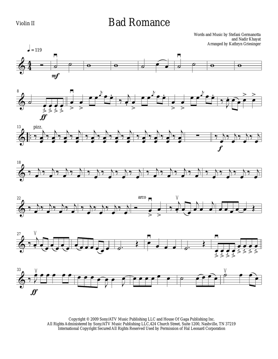 Bad Romance Bad Romance String Quartet scores gallery preview page 3